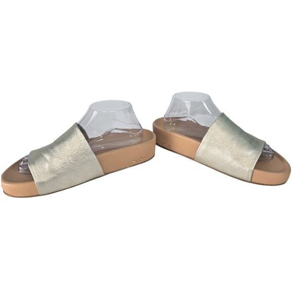 Beek Pelican in Metallic Gold Upper Tan Footbed Leather Slide Sandals Size 11 - Picture 4 of 14